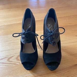 Colin Stuart platform open toe leather pumps